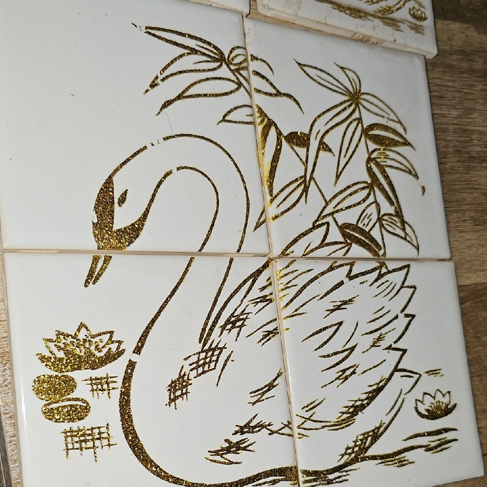 Vintage 6-pc Crown Tile Co Japan Swan Swimming Set